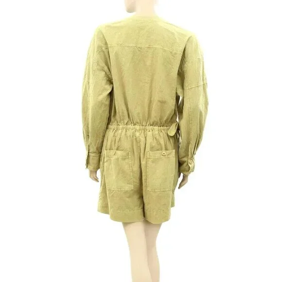 Free People Lia Wrap One Piece Romper Dress Cotton Green Clay M New 272213